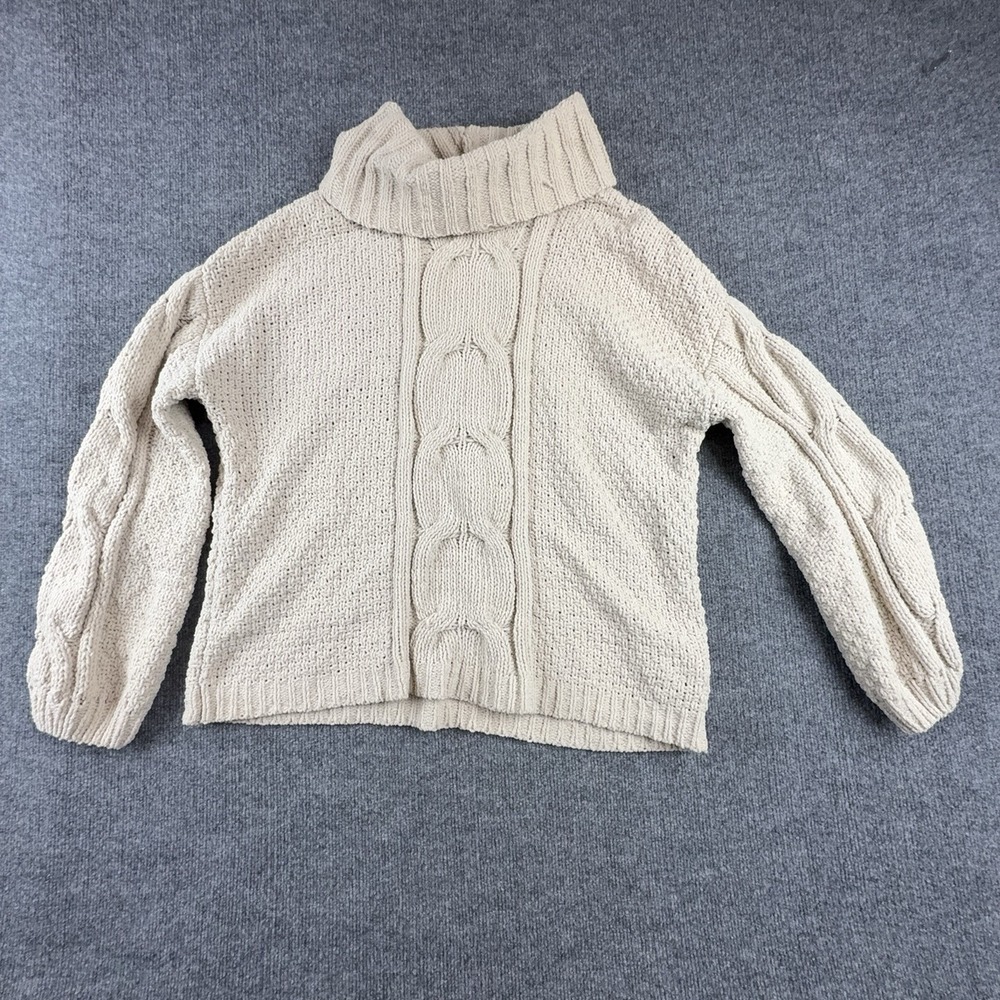 Seven7 Sweater Womens Medium White Cable Knit Turtleneck Raglan Pullover